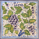 Ceramiche Sberna - Italian Ceramic Tile/Trivet - Tuscan Fruit - Uva (Grapes) 20 x 20 cm - Ceramic tiles with the "UVA" (italian for Grape) lettering on it, handmade and handpainted in our factory in Deruta. These beautiful Italian Majolica Ceramic Tiles handcrafted in Deruta, Italy will make quite an impression in your Kitchen, Bath, Patio, Tabletops or wherever. Can also be used as a trivet.
