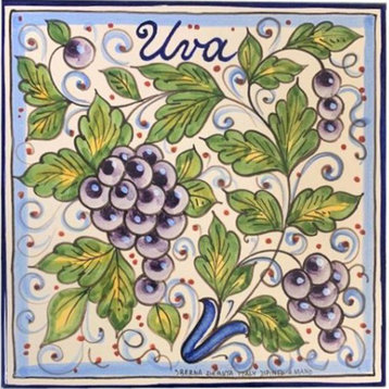 Italian Ceramic Tile/Trivet - Tuscan Fruit - Uva (Grapes) 20 x 20 cm