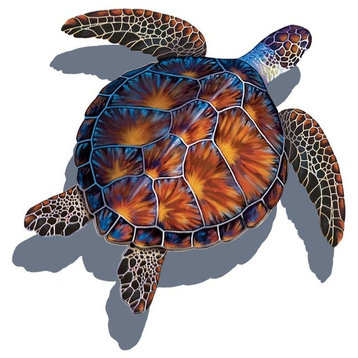 Sea Turtle Porcelain Swimming Pool Mosaic 26"x26" with shadow, Brown