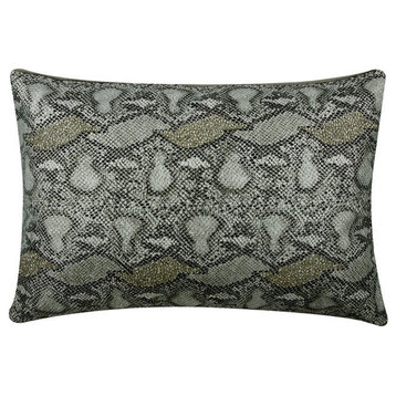 Luxury Silver Faux Leather 12"x18" Lumbar Bed Pillowcases Beaded - Animal Silver