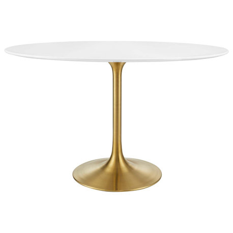 Lippa Oval Dining Table With Gold Base, Gold White, 48"