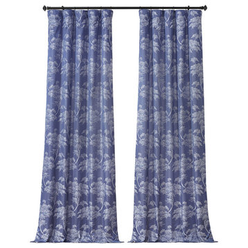 Sequoia Cobalt Blue Faux Silk Jacquard Curtain Single Panel, 50Wx108L