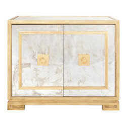 Worlds Away - Worlds Away Ophelia Antique Mirror And Wood Cabinet - Accent Chests And Cabinets