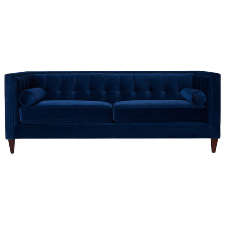 Jack 84" Modern Tuxedo Tufted Sofa, Navy Blue Velvet