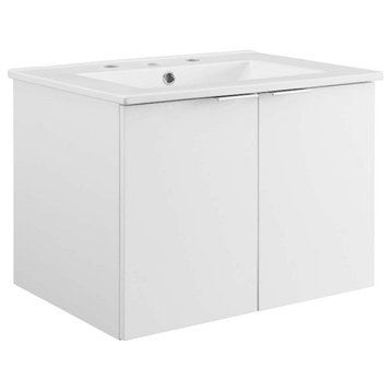 Modway Maybelle Modern Wood Wall-Mount Bathroom Vanity in White