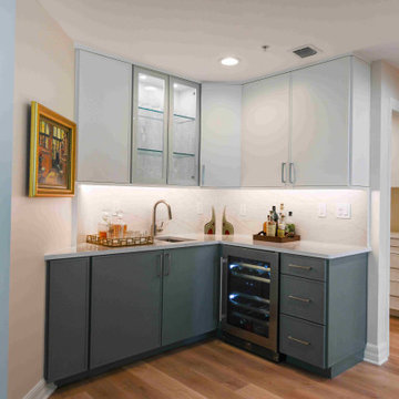 Title: Bright Transitional Kitchen with Soft Blue Accents