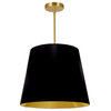 20" Modern Gold Modern Pendant Light With Tapered Drum Shade, Black/Gold