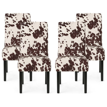 Thurber Contemporary Upholstered Dining Chairs (Set of 4), Milk Cow/Espresso, Ve