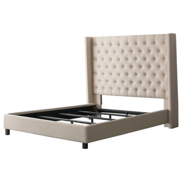 CorLiving Fairfield Gray Tufted Fabric Bed With Wings, Cream, Single