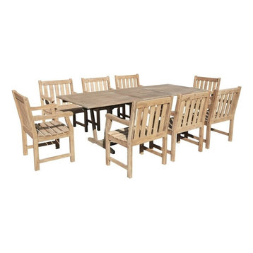 Vifah Renaissance 9-Piece Solid Wood Extendable Patio Dining Set in Natural
