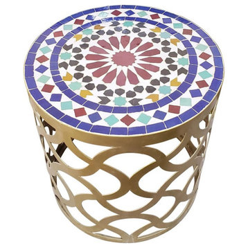 16" Settachia / Beldia Style Mosaic Table, Gold Finish Base