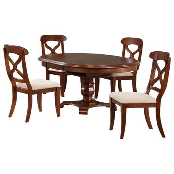 Sunset Trading Andrews 5PC Round/Oval Wood Extendable Dining Table Set in Brown