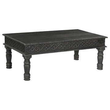 Wiley Carved Coffee Table, Antique Black
