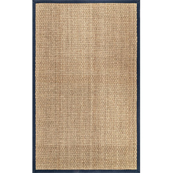 nuLOOM Hesse Checker Weave Seagrass Area Rug, Navy, 2'6"x4'