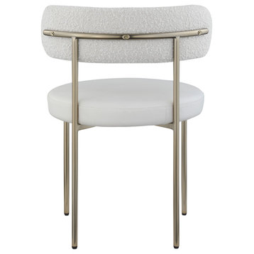 Beacon Boucle Fabric Dining Chair, Set of 2, Cream, Vegan Leather and Boucle Fabric, Brushed Brass Finish