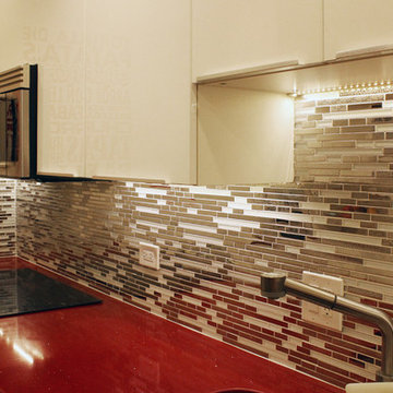 Eden Mosaic Tile Installations - Random White Glass/Textured Metal Tile