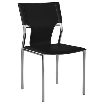 Leather Dining Chair With Chrome Legs Set of 4, Black