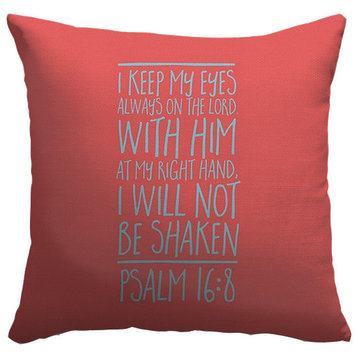 "Psalm 16:8 - Scripture Art in Teal and Coral" Pillow 18"x18"
