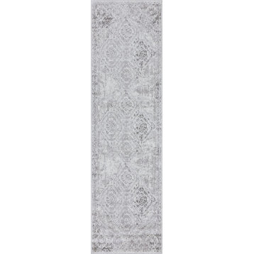 Mikaela Traditional Oriental White Runner Rug, 2' x 7'
