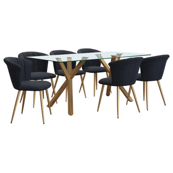 7-Piece Dining Set, Gold Table With Black and Gold Chair