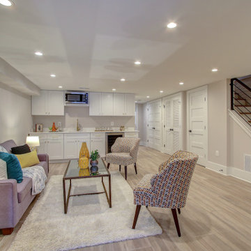 Basement remodeled with bedroom space and extra closet space in Maryland