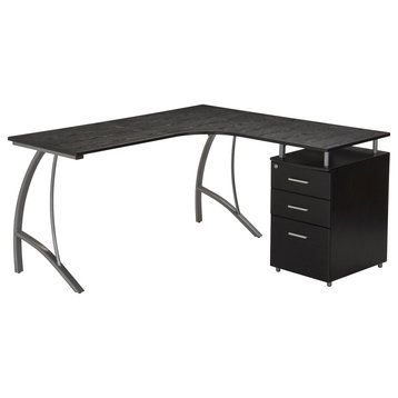 Techni Mobili L-Shape Corner Desk With File Cabinet