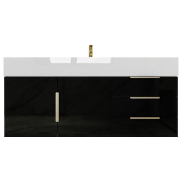 Madison 48" Wall Mounted Vanity With Reinforced Acrylic Sink, High Gloss Black
