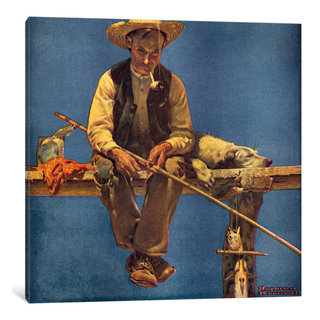 "Man on Dock Fishing" by Norman Rockwell, Canvas Print, 18x18x1.5 ...