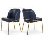 Meridian Furniture - Jagger Upholstered Dining Chair, Navy, Set of 2 - Give your dining room an upscale look with this Jagger vegan leather dining chair. The seat and back of this lovely chair comes upholstered in navy vegan leather material that looks so genuine, only you will know it's not the real thing. Brushed gold iron legs on this chair lend it an upscale look and adds to its overall contemporary panache.