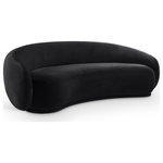 Meridian Furniture - Emery Upholstered Sofa, Black, Velvet, Sofa - Drift away into a cloud of comfort with the Emery black velvet sofa. Its soft, rounded curves and plush velvet upholstery create a truly indulgent seating experience. A timeless piece of furniture that exudes elegance and sophistication with its classic design that will never go out of style.