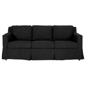 Bainville Fabric 3 Seater Sofa with Skirt, Charcoal Stripe + Walnut