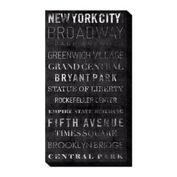 Typography B&W New York Canvas Wall Art - Drawings And Illustrations