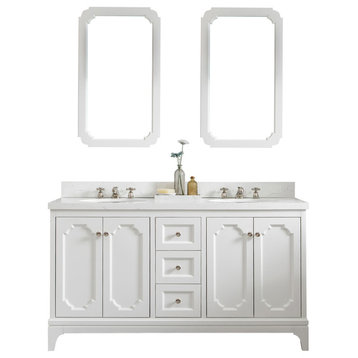 60" Wide Pure White Double Sink Quartz Carrara Bathroom Vanity