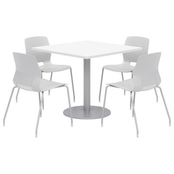 Olio Designs Square 42in Lola Dining Set - White Table - Gray Chairs