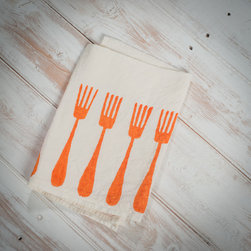 Block printed table orange linen napkin Forchette collection - Napkins