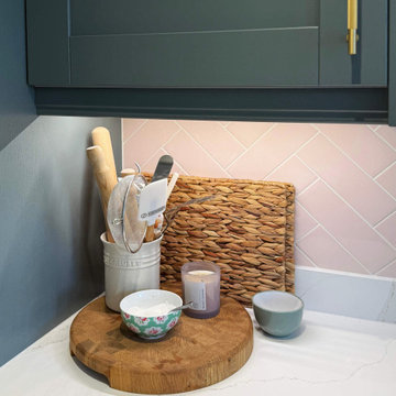 Green & Light Pink Shaker Kitchen in Thrapston
