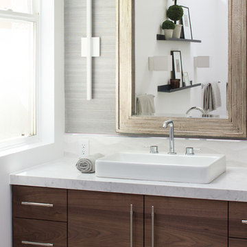 Grasscloth Walls and Modern Fixtures