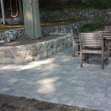 Belgard Dublin Cobble Patio with Fieldstone Wall
