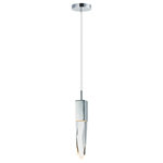 ET2 Lighting - Quartz LED 1-Light Pendant - Stalactites of Clear Beveled crystal suspend from your choice of Polished Chrome or Black supports, can be hung at various heights to create a spectacular array. The crystal shimmers as light diffuses through the facets powered by 90 CRI LED dimmable modules.