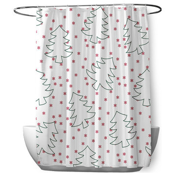 70"Wx73"L Tree Outlines Shower Curtain, Christmas Pink