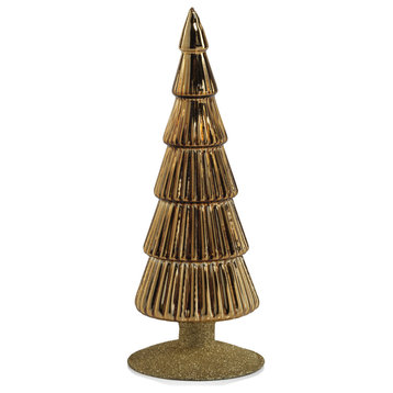 Dembe 9.5" Gold Glass Tree on Gold Glitter Base, Set of 2