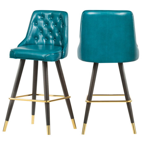 Portnoy Faux Leather Upholstered Bar Stool, Set of 2, Teal