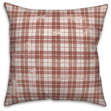 Distressed Red Plaid 16x16 Throw Pillow