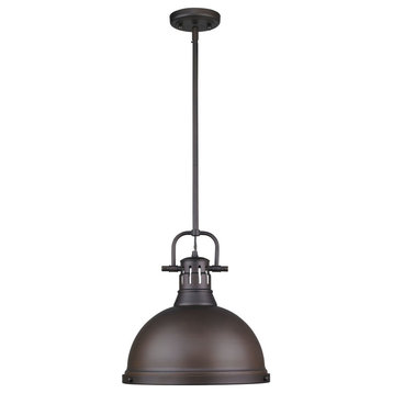 Duncan 1-Light Pendant With Rod, Rubbed Bronze, Rubbed Bronze Shade