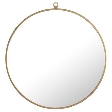 Metal Frame Round Mirror With Decorative Hook 24 Inch Brass Finish