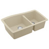 Karran Undermount Quartz 33" 60/40 Double Bowl Kitchen Sink Kit, Bisque