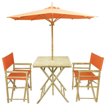 Patio Set Of 2 Pottery Director Chairs And Square Table, Matching Umbrella, Pott