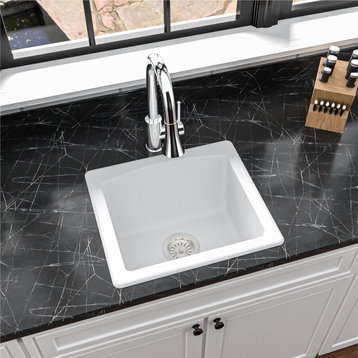 Karran Drop-in or Undermount Quartz 18" Single Bowl Kitchen Sink, White