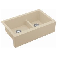Karran Farmhouse Quartz 34" Double Offset Bowl Sink Kit, Bisque