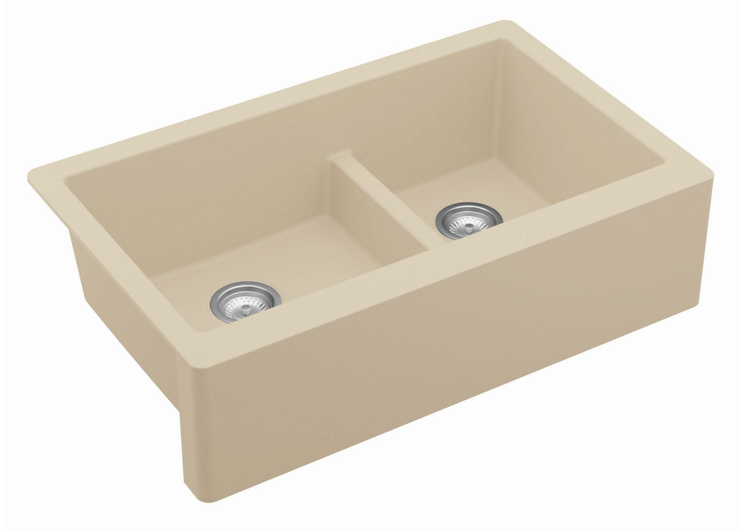 Karran Farmhouse Quartz 34" Double Offset Bowl Sink Kit, Bisque